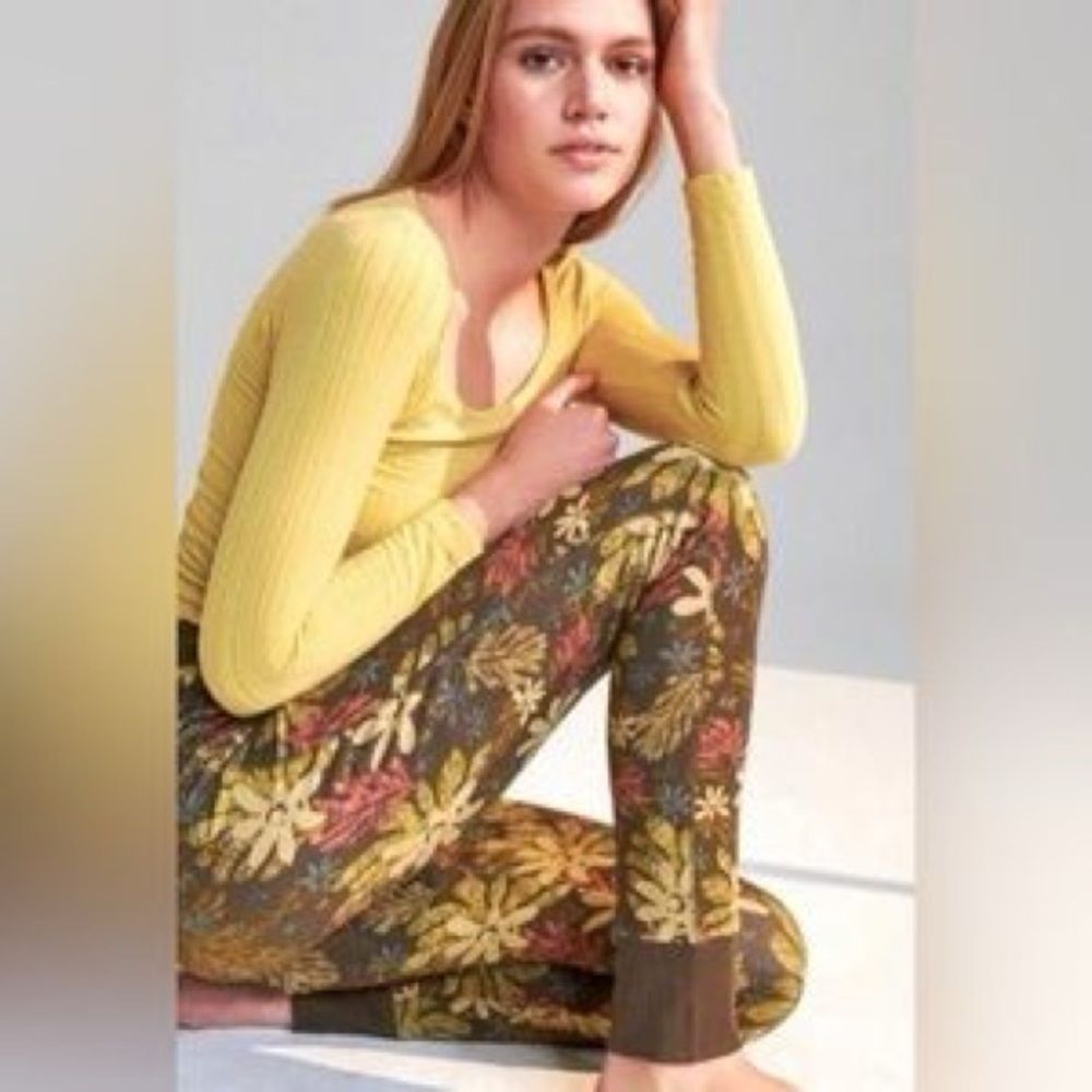 Anthropologie Saturday Sunday Olive Green Floral High Waisted Joggers Sz S